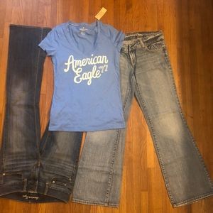 American Eagle jeans 2 pair, Size 6, bonus T-shirt